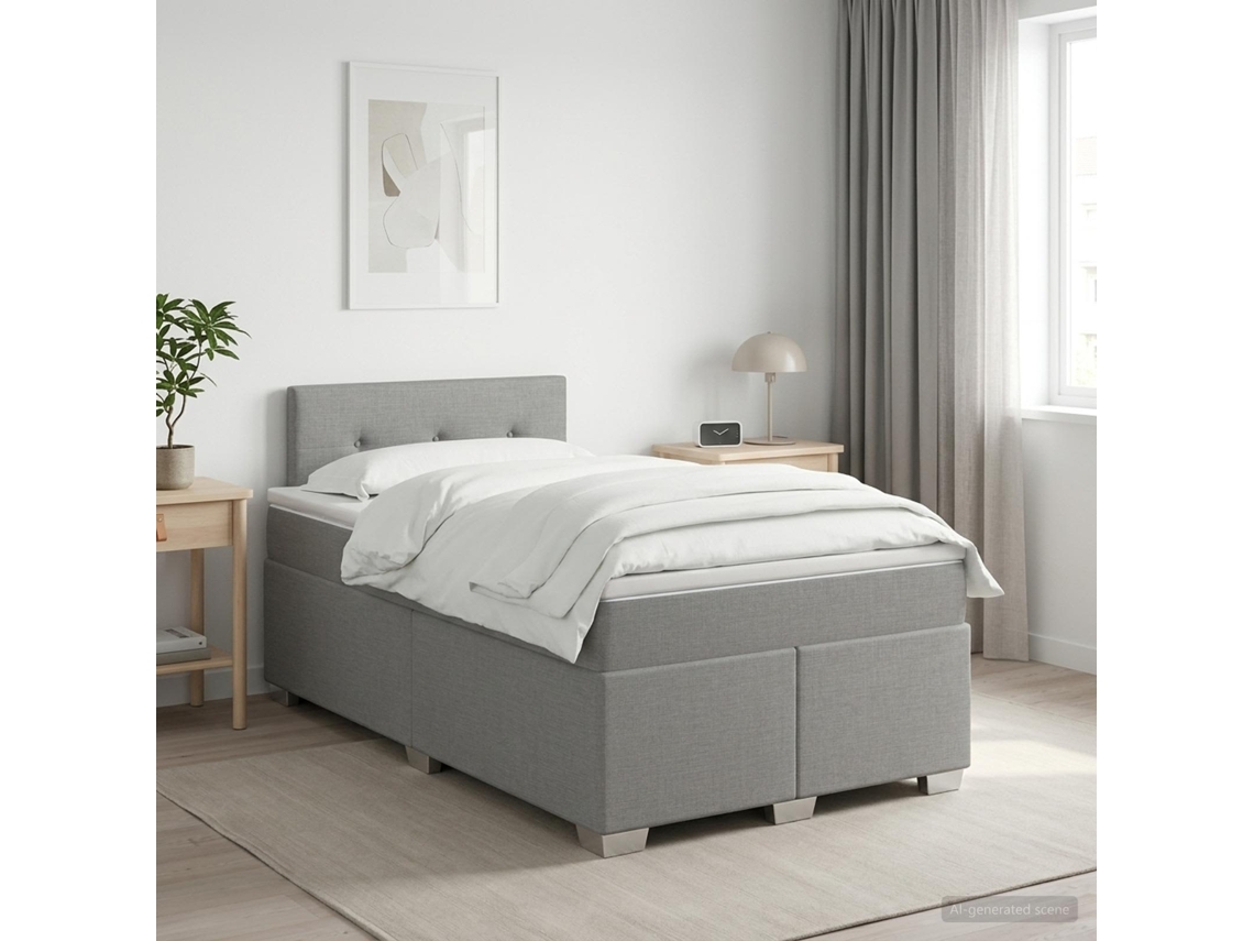 Vidaxl Cama Box Spring Com Colchão Cinzento-claro 120 X 200 Cm Tecido