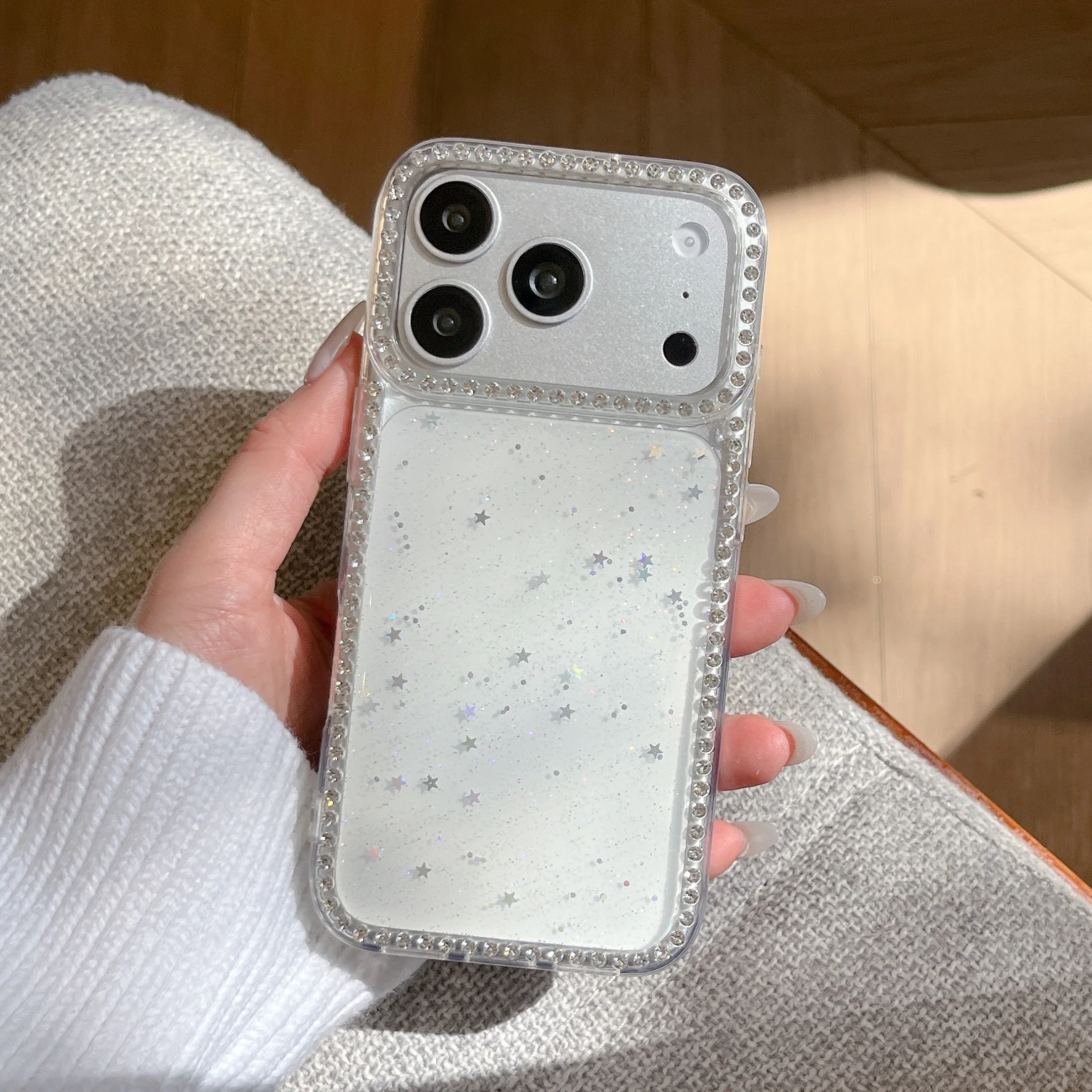 Capa Para Celular (iphone 14 Pro Max) Com Moldura De Diamante Brilhante, Transparente, Resistente A Impactos E Macia.