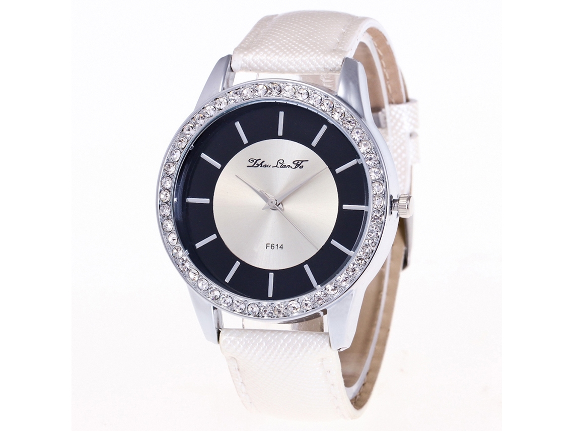 Relógio de quartzo com pulseira de couro, estilo moderno e simples para estudantes (branco)
