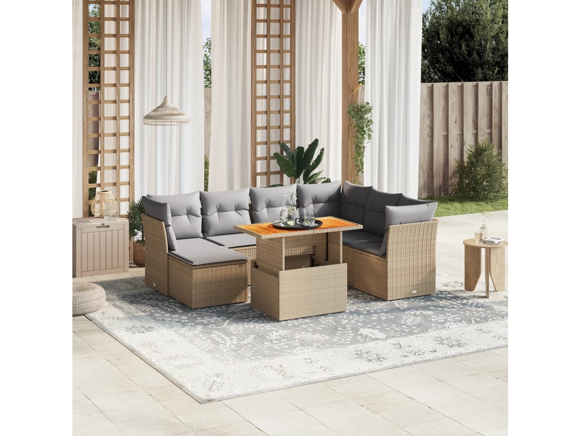 Vidaxl 8 Pcs Conjunto De Sofás P/ Jardim Com Almofadões Vime Pe Bege