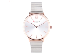 Relógio de Pulso Feminino de Liga Analógico Quartz Redondo Dourado Rosa e Branco