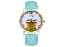 Relógio de quartzo com pulseira de couro, estilo simples e moderno, decorado à mão, cor verde menta.