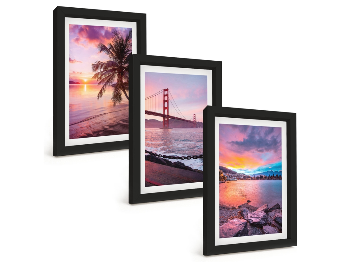 Pinturas Murais Modernaspaisagem Com Ponte Ao Pôr Do Sol Moldura Preta Fotos Para O Corredor Espelharte (3 Peças 20x30 Cm)