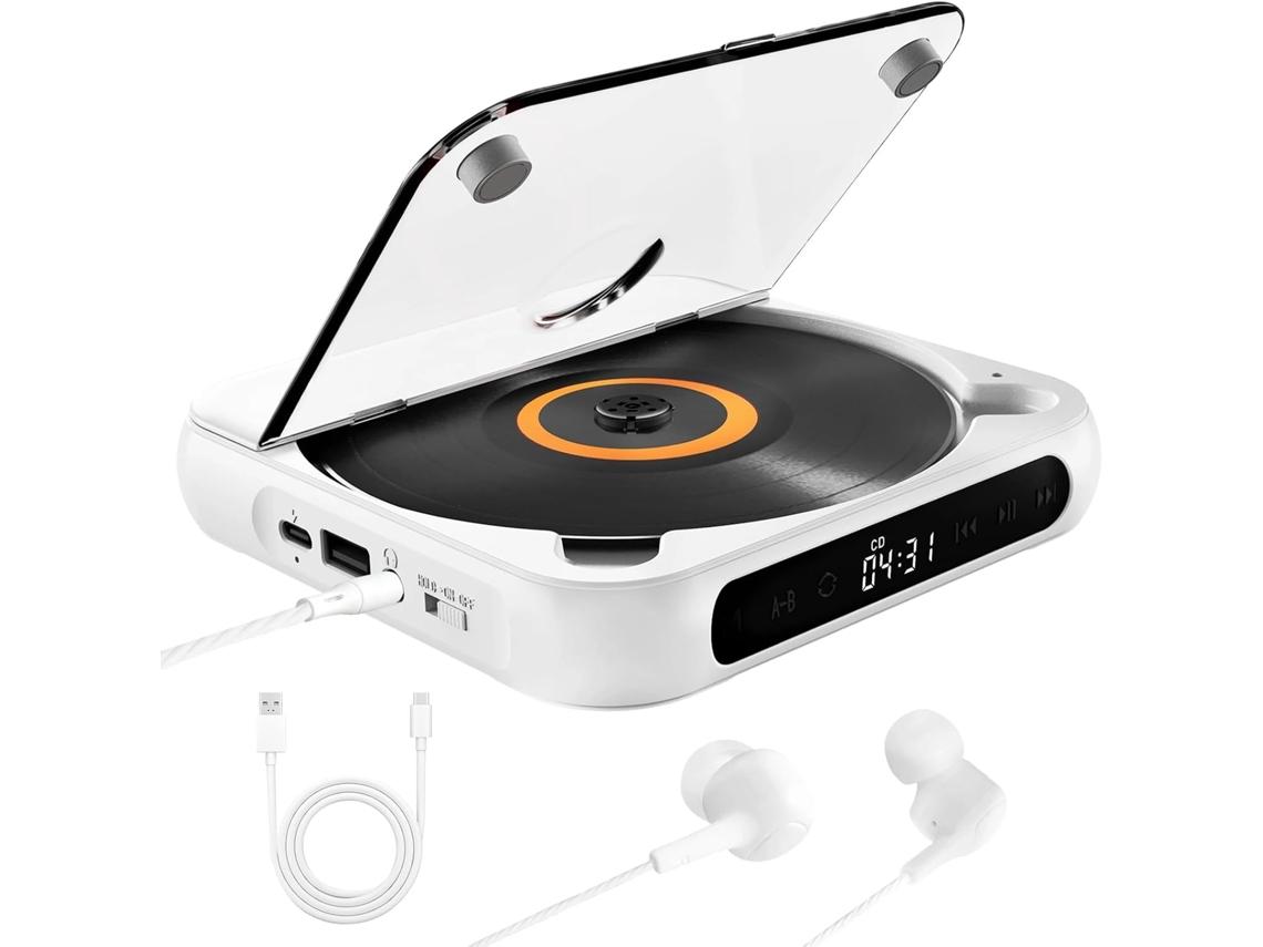 Leitor De Cd Portátil Com Bluetooth E Fones Ouvido
