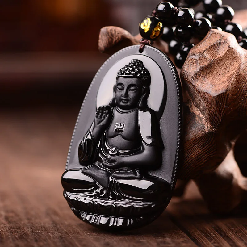 (estilo 1) Colar Com Pingente De Buda Amitabha, Colar Com Imagem De Buda Esculpida Em Obsidiana, Amuleto Da Sorte