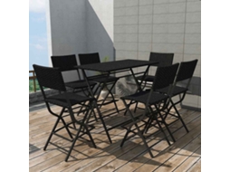 Vidaxl 7 Pcs Conjunto De Jantar Dobrável Jardim Aço E Vime Pe Preto