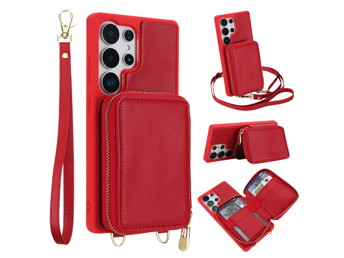 Capa Multifuncional De Couro Para Celular Com Compartimento Para Cartão, .vermelho Samsung S23