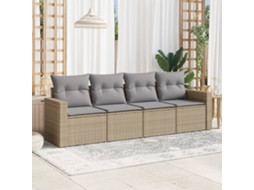 Vidaxl 4 Pcs Conjunto De Sofás Para Jardim C/ Almofadões Vime Pe Bege