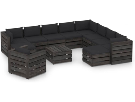 Conjunto de Jardim  com Almofadas (Preto - Madeira - 69x70x66 cm)