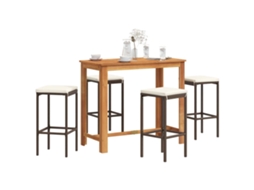 Pcs Conjunto De Bar P/ Jardim Acácia Maciça/vime Pe Castanho Dkd Home Decor