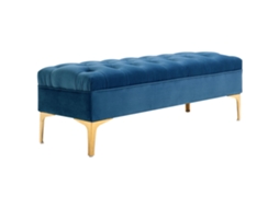 Banco Banqueta Acolchoada BTFORUS com Pés de Metal Dourado 118x45x42cm Veludo Azul