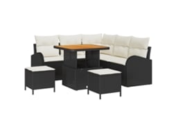 Conjunto 8 De Sofás De Jardim Com Almofadas Vidaxl Preto Vime Poliéster Acácia