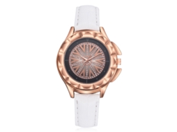 Relógio de Pulso Feminino Casual de Quartzo com Strass e Pulseira de Couro Pu Branco