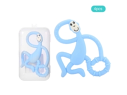 4 Peças Chupetas De Silicone Para Bebê Em Forma De Macaco Bonito Brinquedo De Mastigação Elástico Suave Azul