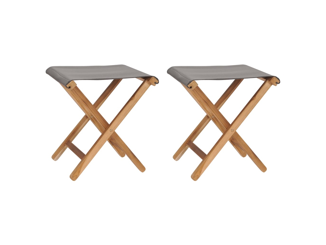 Vidaxl Cadeiras Dobráveis 2 Pcs Teca Maciça E Tecido Cinzento-escuro