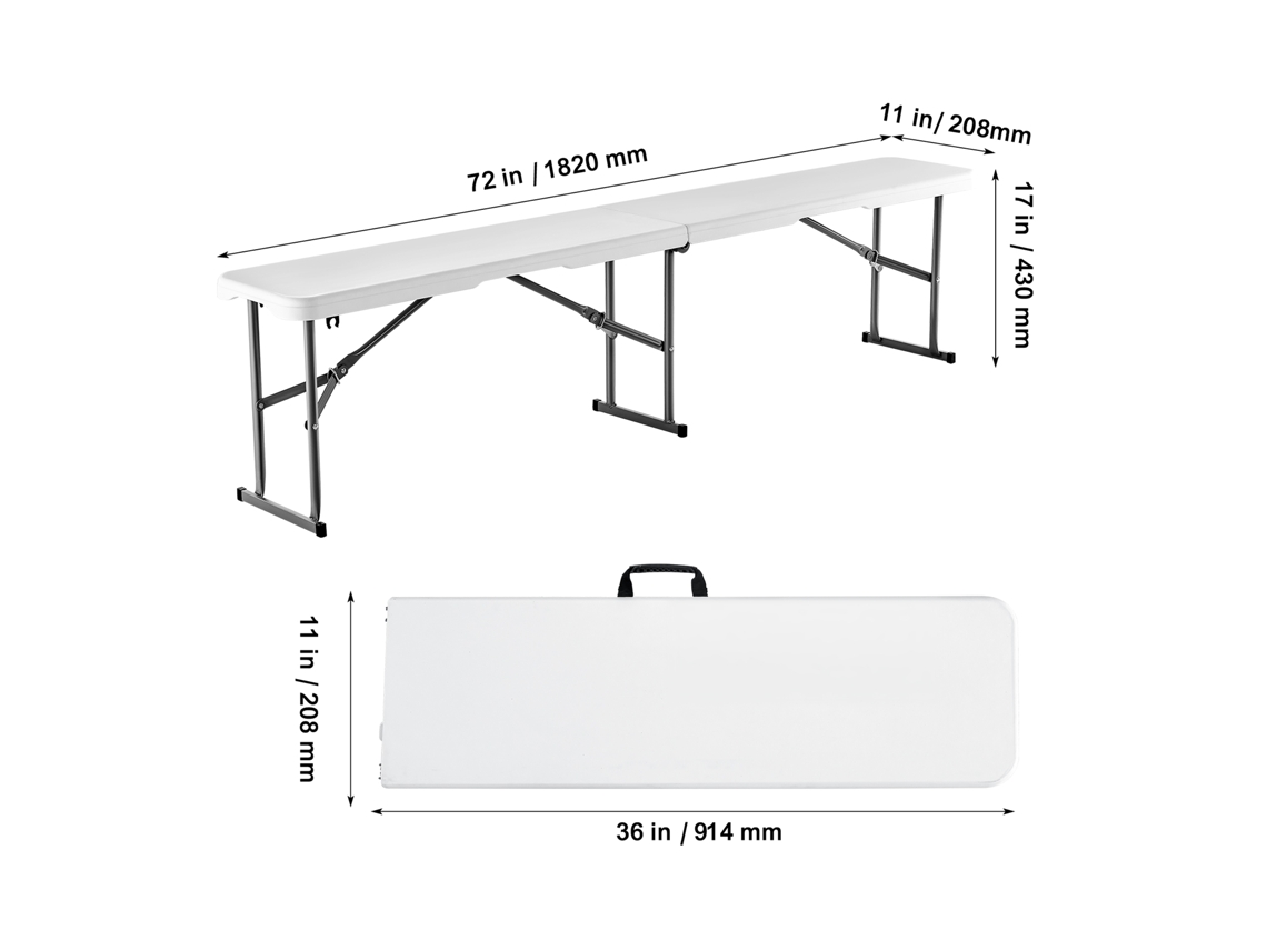 Banco Dobrável De Plástico Portátil Succebuy Para Exteriores 1820 X 280 X 430 Mm Branco