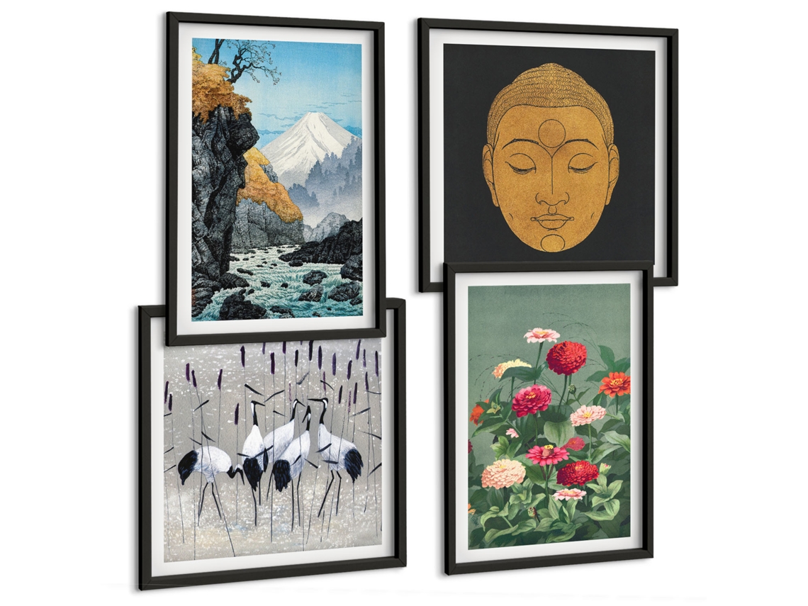 Pinturas Murais Modernas Praias Tropicais E Palmeiras Moldura Preta Imagens Para Um Quarto Infantil Espelharte (conjunto De 4 Imagens)