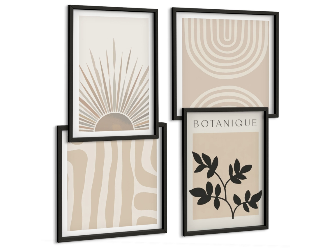 Composição De Quadros Motivos Vegetais Estilosos Neutros Espelharte (4 Peças)