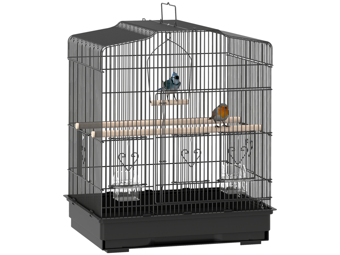 Gaiola Pássaros 46,5x36x59 Cm Comedouros Poleiros Balanço Preta