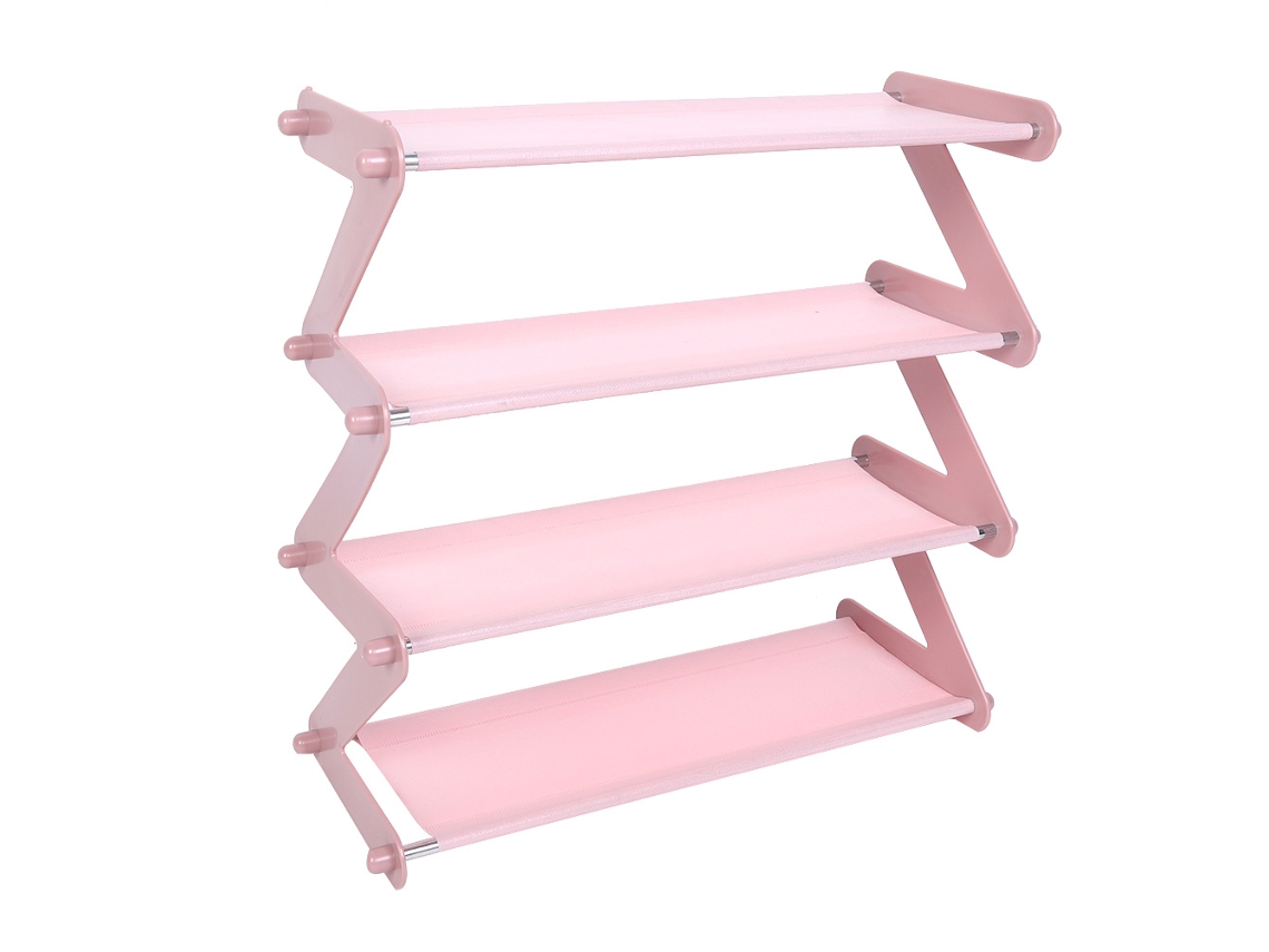 Rack de Sapatos de Aço Inoxidável 4 Níveis Rosa Claro Organizador Portátil para Casa | S/MARCA