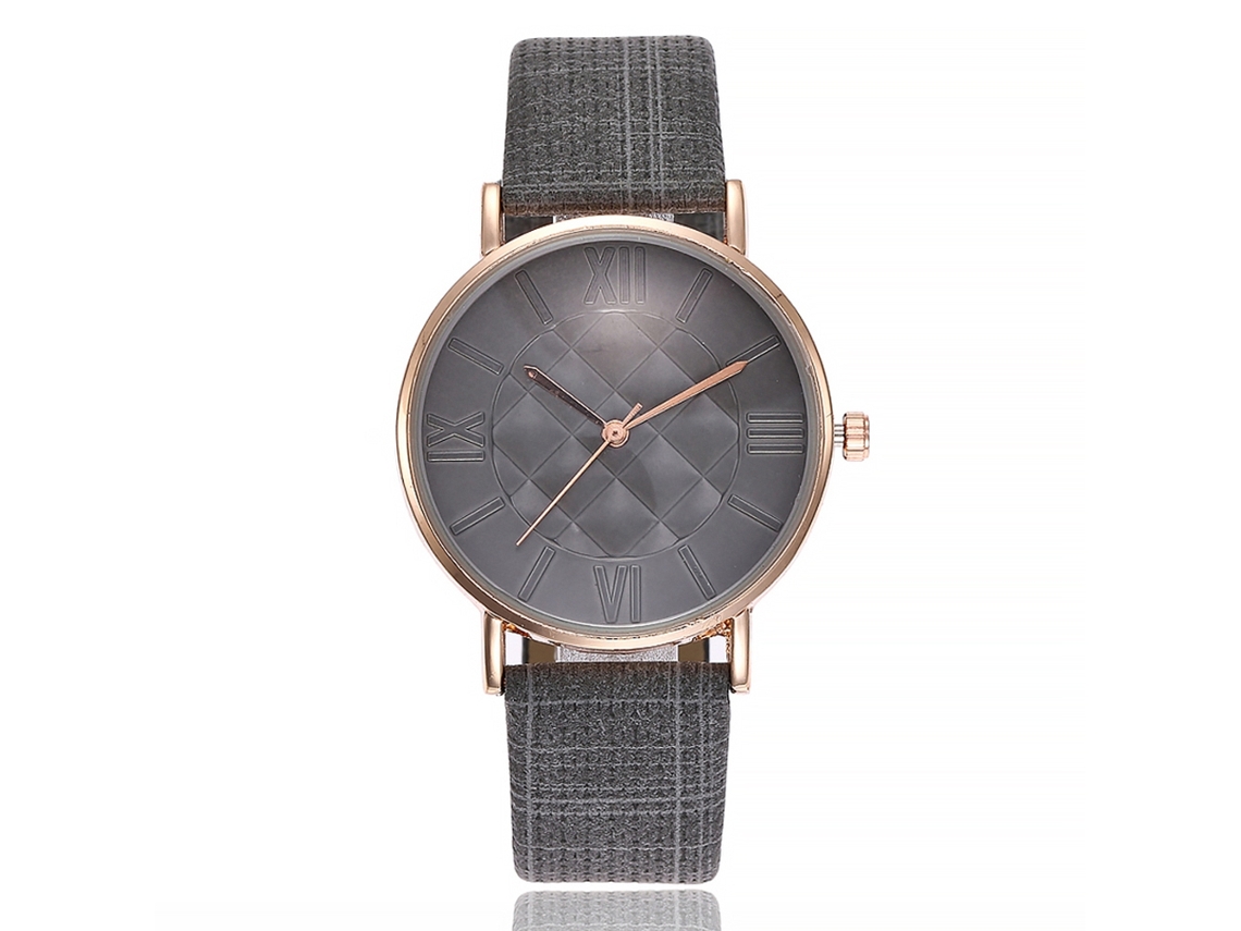 Relógio de Pulso Feminino Casual de Quartzo com Pulseira de Couro Pu Vansvar Cinza