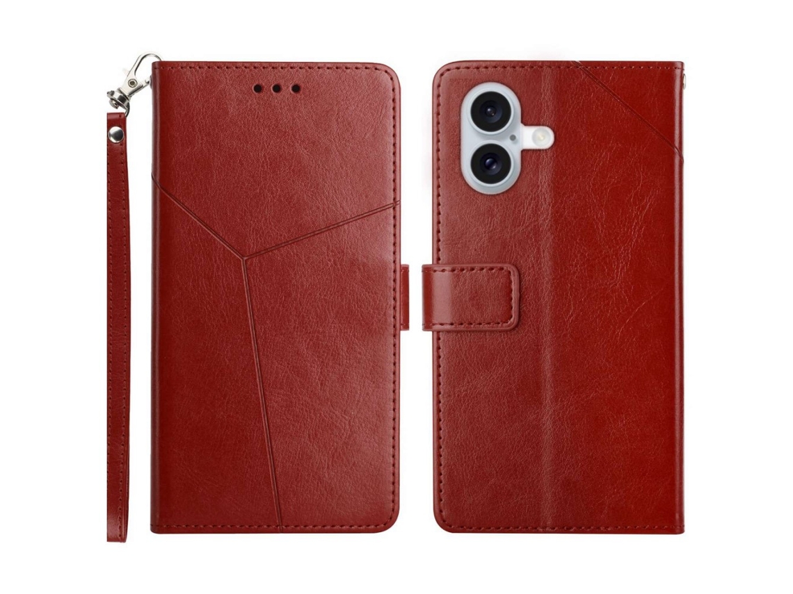 Capa Em Couro Pu, Com Pega, Para Apple Iphone 16 - Castanho
