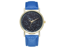 Relógio de quartzo unissex com pulseira de couro PU e mostrador azul royal moderno.
