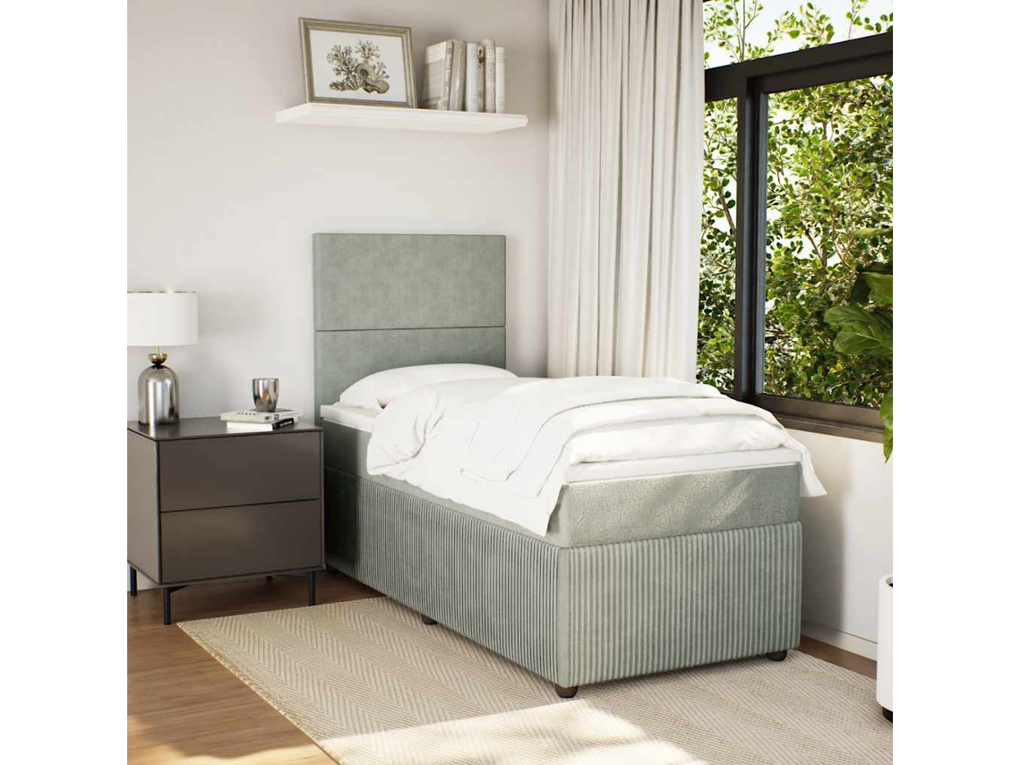 Cama Com Molas/colchão 90x190 Cm Veludo Cinza-claro