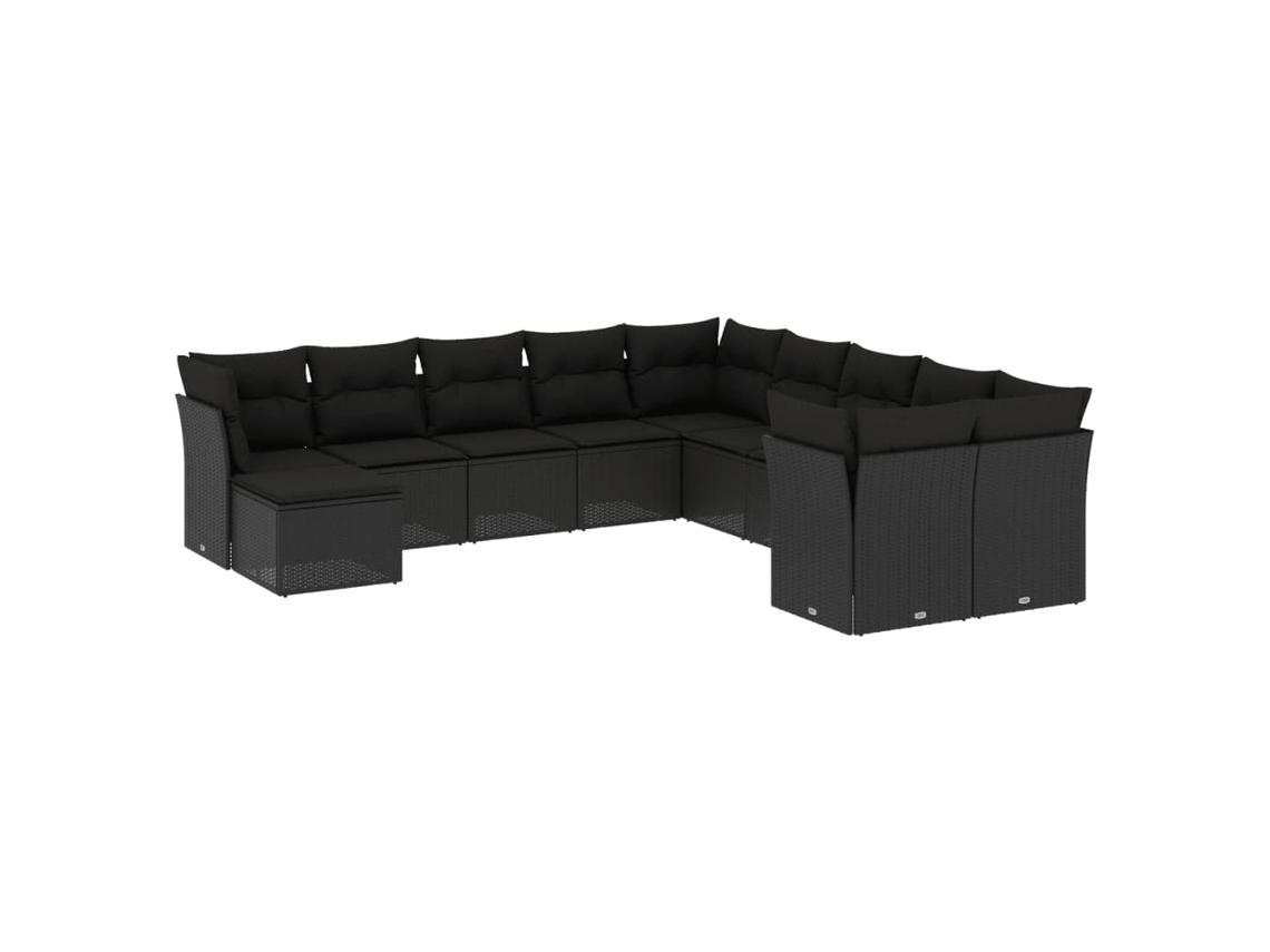 Conjunto de 11 sofás de jardim com almofadões Vime Pe Preto MAISON EXCLUSIVE