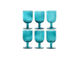 Conjunto de 6 Copos de Cristal, 300ml, Cor Turquesa com Bolhas, 8x8x14cm ALEXANDRA HOUSE LIVING