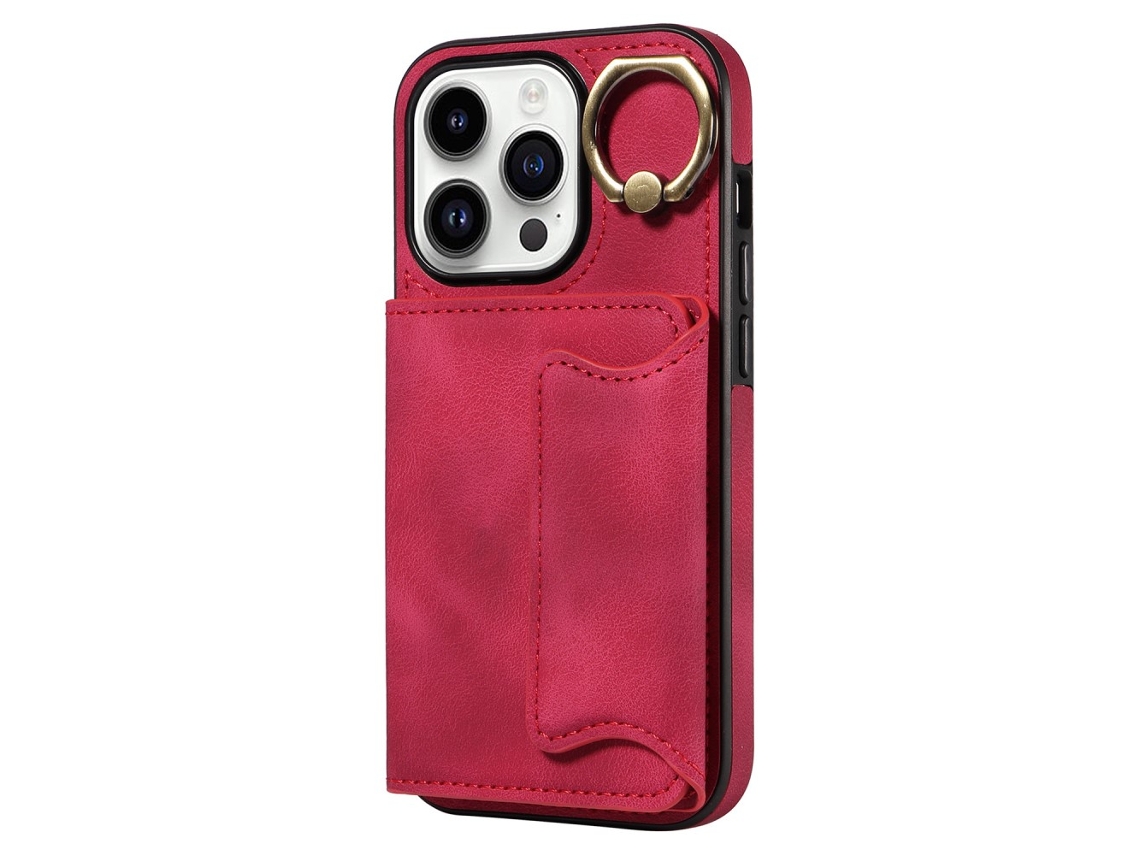 Suporte Casa Para Iphone 15 Pele Sintética Com Porta-cartões Vermelho