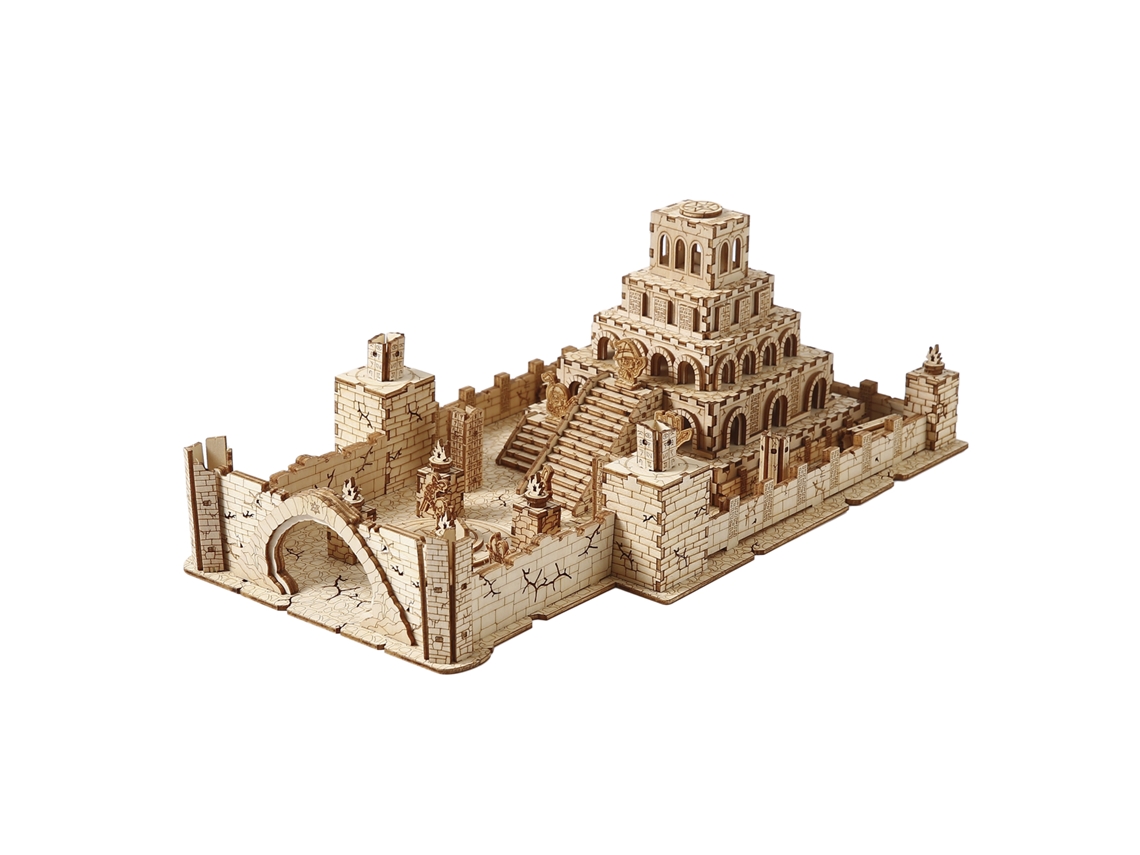 Kit De Modelo 3d Em Madeira, Representando Uma Ruína, Com Mecanismo De Movimento. 235 Peças. 29x17x11 Cm.