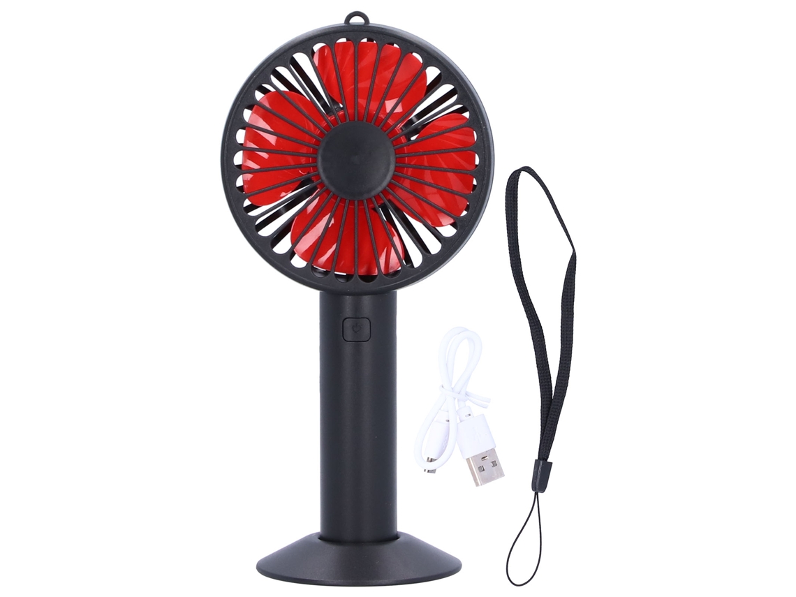 Ventilador Eléctrico Portátil De Mão Com 4 Pás, 3 Velocidades, Recarregável Via Usb E Base Preta