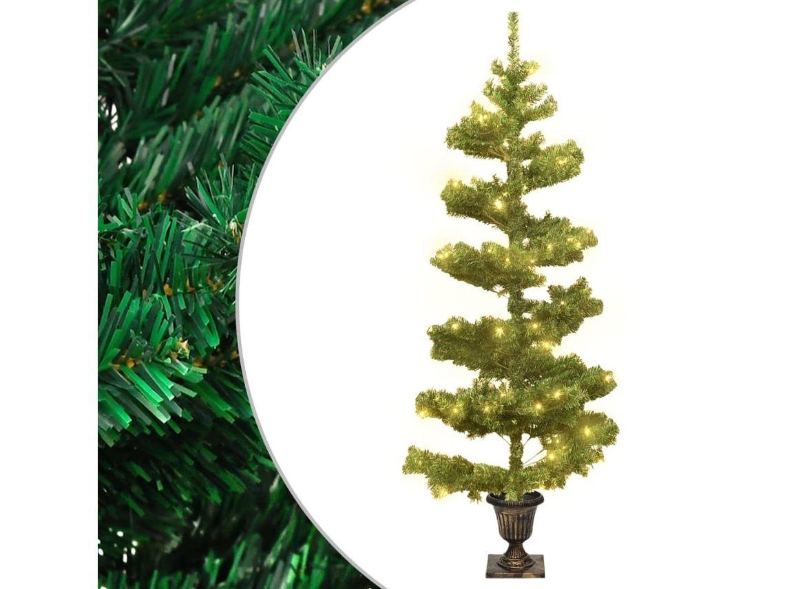 Vidaxl Árvore De Natal Rotativa Pré-iluminada + Vaso Pvc 120 Cm Verde