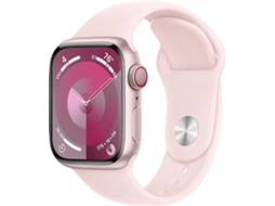 APPLE Watch Series 9 GPS+Cellular 41 mm Rosa com Bracelete Desportiva Rosa-claro (Tamanho: S/M)