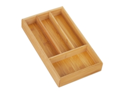 Relaxdays Organizador De Gavetas Em Bambu, 4 Divisões, Axlxp: 4 X 16 X 28 Cm, Inserção Para Escritório E Casa, Natural