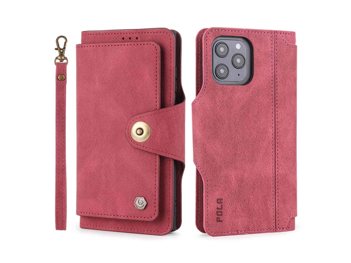 Capa Pega Para Iphone 12 Pele Sintética Com Porta-cartões Vermelho