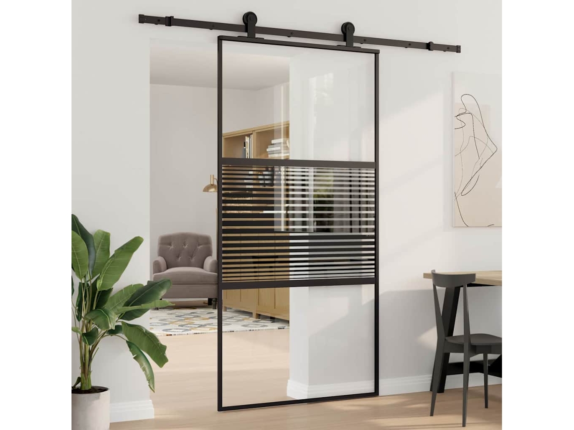 Vidaxl Porta De Vidro 102,5 X 2 X 205 Cm Alumínio Preto
