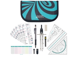Estojo De Geometria Calcuso Turquesa - Inclui Compasso E Esquadro (kit Escolar)