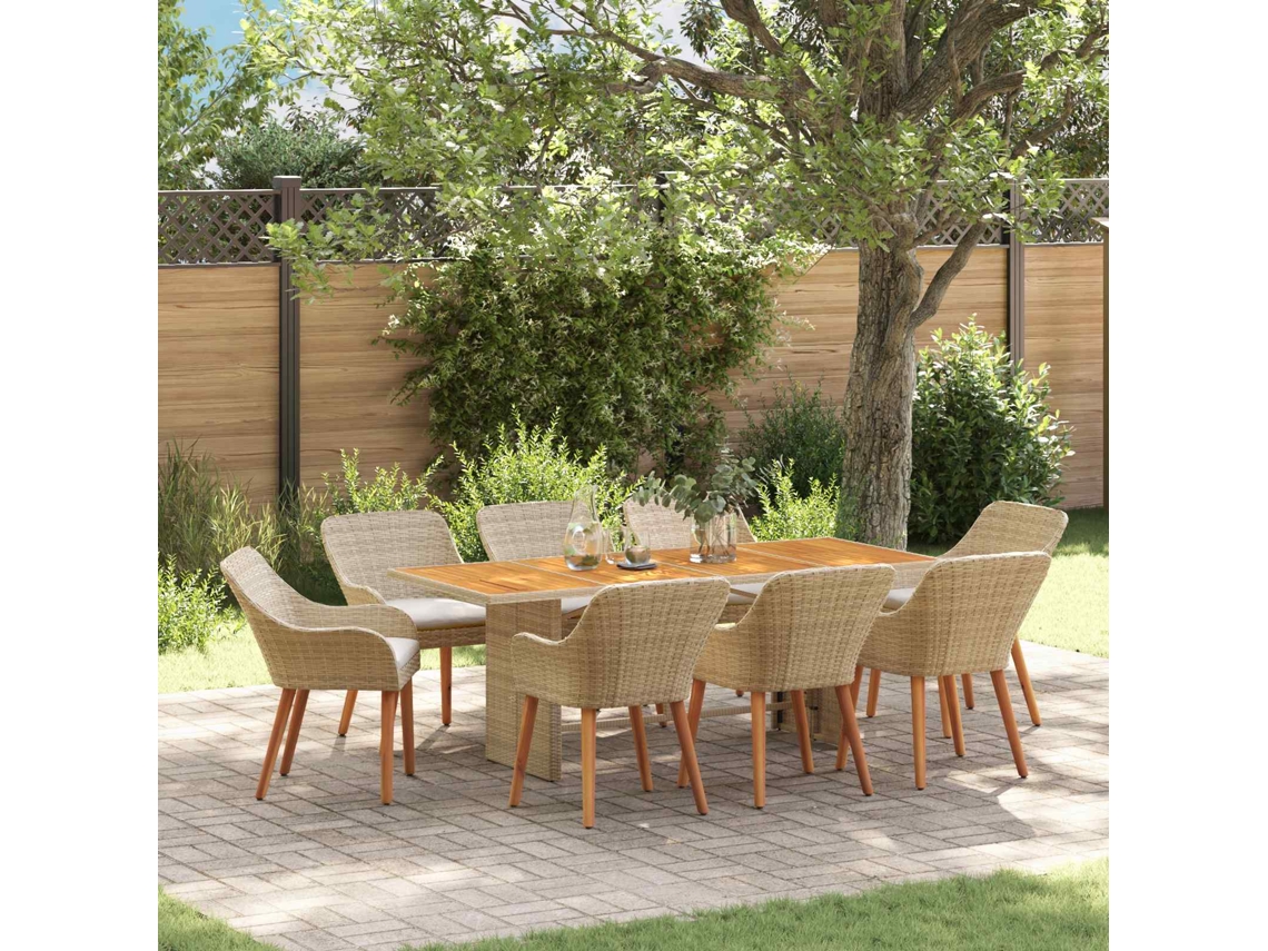 Vidaxl Conjunto De Jantar Para Jardim 9 Unid. Bege Vime Pe