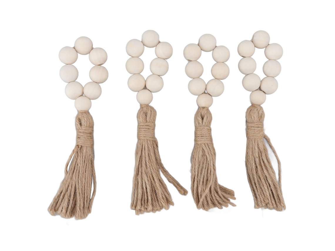 Suporte De Guardanapos Com Contas De Madeira Elegante 4pcs