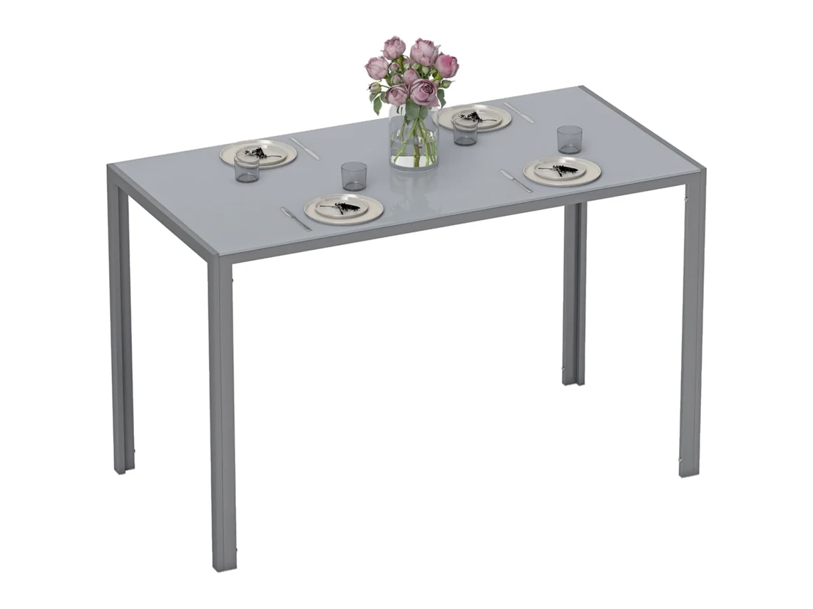 Mesa de Refeição PROFESIA BOYANG de Cristal retangular com 120x60x75 cm e pés de metal para 4 a 6 Pessoas