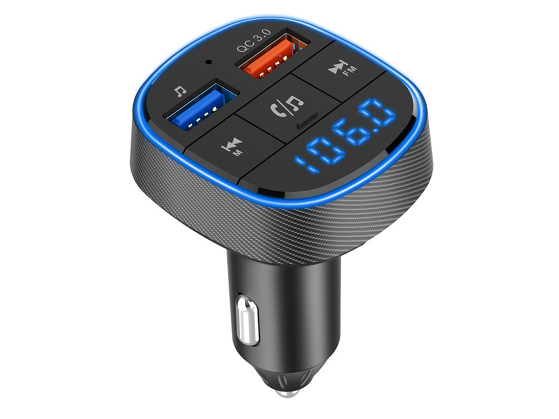 Transmissor Fm YIZHOOD Bc57 Carro Bluetooth 5.0 Qc3.0 Carregador Usb Duplo Luz Colorida Mp3 Tf Cartão Kit de Carro Mãos-Livres Preto
