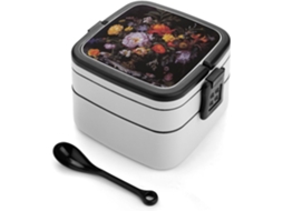 Marmita Bento Lancheira De Camada Dupla Com Colher E Alça, À Prova De Vazamentos, Tudo Em Um, Vaso De Flores, Empilhável