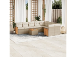 Vidaxl 10 Pcs Conjunto De Sofás P/ Jardim Com Almofadões Vime Pe Bege