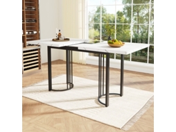 Mesa De Jantar Extensível (140-179,5 X 80 Cm), Estrutura Metálica, Adequada Para Sala De Jantar/sala De Estar, Branca/preta.