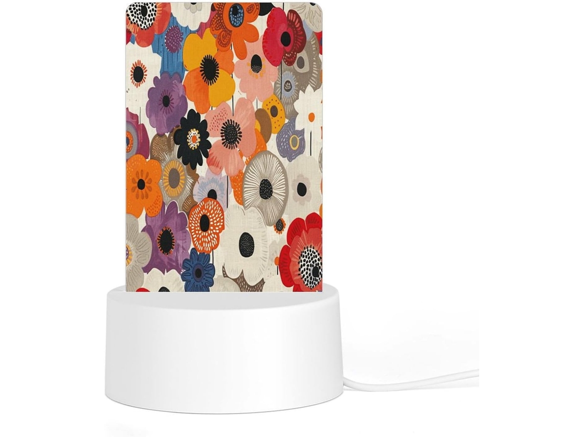 Luminária noturna LED acrílica plug and play com base de plástico, design oval em formato de flor, ideal para quarto.
