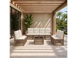 Vidaxl Conjunto De Sofá De Jardim 9 Unid. Bege E Branco Creme Vime Pe