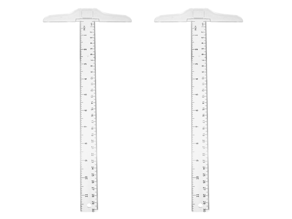 Esquadro T de plástico transparente de 30 cm, alta precisão.