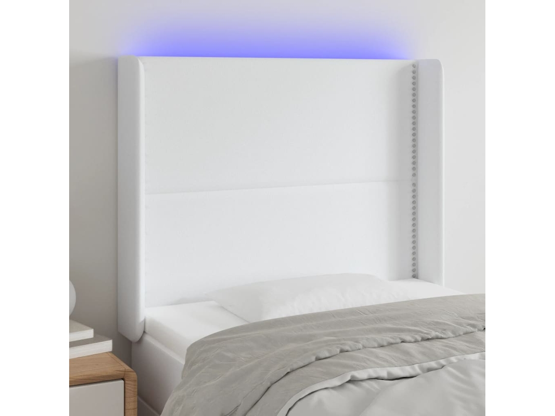 Vidaxl Cabeceira Cama C/ Led Couro Artificial 103x16x118/128 Cm Branco
